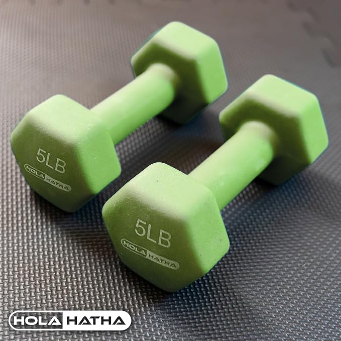 HolaHatha 2, 3, 5, 8, and 10 Pound Neoprene Dumbbell Free Hand Weight Set with Rack, Ideal for Home Exercises to Gain Tone and Definition, Pastel