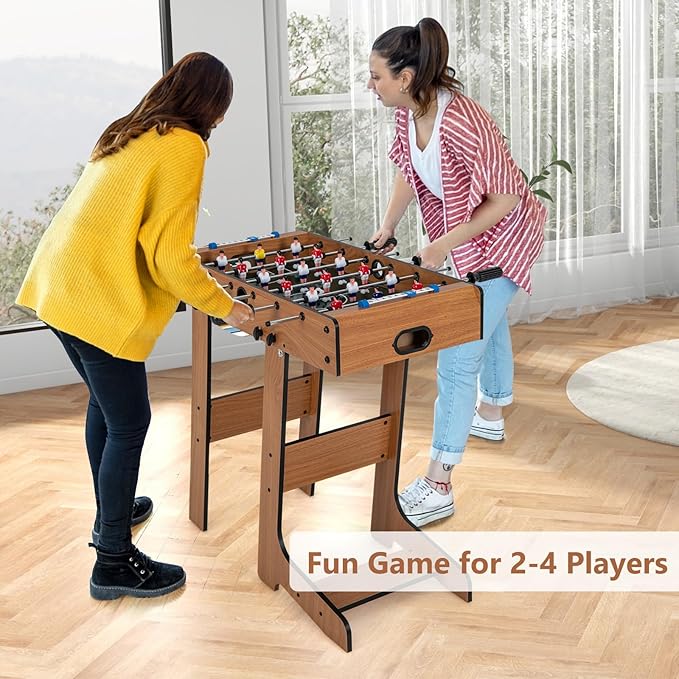 Goplus Folding Foosball Table, 27” Wooden Soccer Game Table with 2 Footballs & Score Keepers, Indoor Outdoor Portable Football Game Set for Kids Adults, Arcades, Bars, Parties, Family Nights