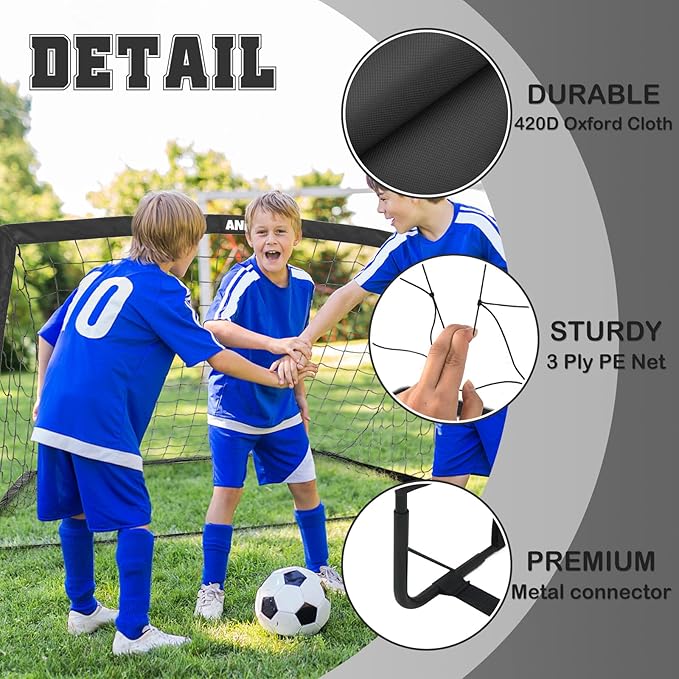 6x4FT Kids Soccer Goal for Backyard Set Portable Soccer Goal with Ball Pump and Cones Soccer Net Set of 2 Training Equipment Outdoor Sports Gift