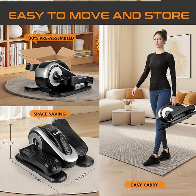 Zakle Under Desk Elliptical Machine, Electric Seated Pedal Exerciser w/Remote Control & 12 Adjustable Speeds, Fully Assembled Elliptical Training Machine for Home Office