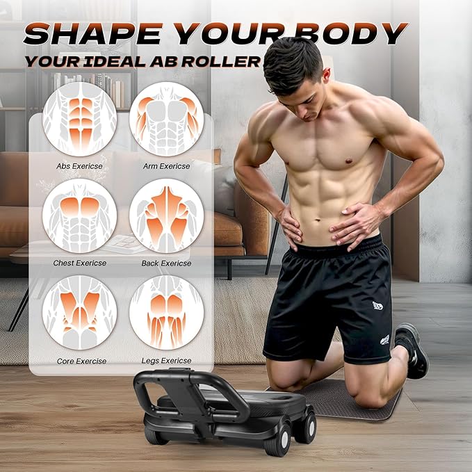 EAST MOUNT Ab Roller Wheel - Ab Roller with Elbow Support for Core Workout Belly Fat Automatic Rebound Abdominal Wheel for Women Men Home Gym Equipment