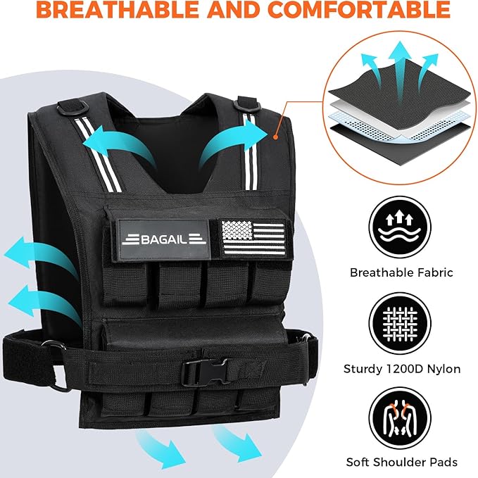 BAGAIL Weighted Vest Men, 20lbs/30lbs/40lbs Adjustable Weighted Vest for Woman with Removable Iron Weights, Women’s Weight Vest for Walking, Rucking, Running, Strength training