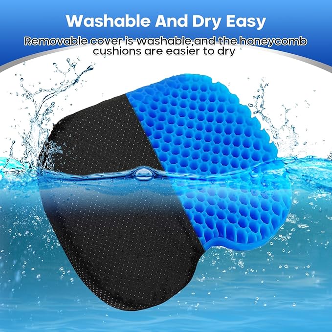 2PCS Anti Slip Kayak Gel Seat Cushion with Cover, Waterproof Seat Cushion Kayak Seat Pad for Sit in Inflatable Kayak, Canoe & Boat Fishing, Rowing, Lifetime Kayak Accessories (Blue)
