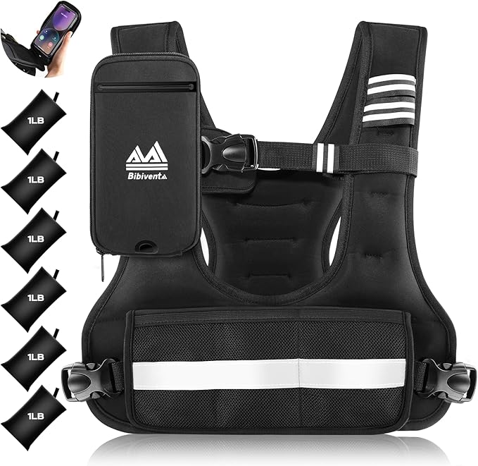 Adjustable Weighted Vest, 4-10lb/11-20lb Body Weight Vest with Touchscreen Phone Holder & 6 Ironsand Weights for Women & Men, Workout Equipment for Weight Loss, Fitness, Walking, Running, Cardio, Strength Training
