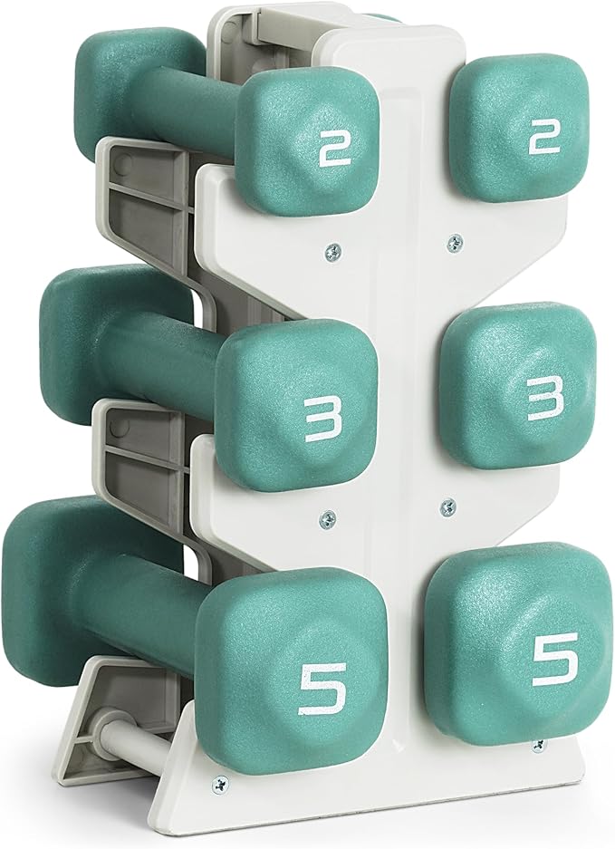 Tone Fitness Neoprene Dumbbell Set with Storage Rack – Non-Slip, Anti-Roll Hand Weights for Home Gym Workouts | 20 lb, 32 lb, & 50 lb Options