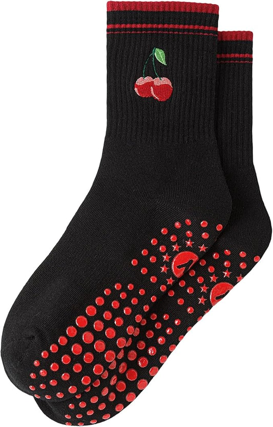 Yawlsow Pilates Grip Socks for Women Yoga Grippy Socks Cute Barre Non Skid Athletic Crew Sticky Sock Workout Hospital