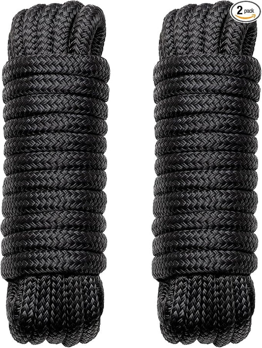 Boat Dock Lines Marine Rope - 5/8" x 50ft with Pre-Spliced 16" Loop Double Braided Nylon Ropes Bumper Tie Mooring Line for Boats Docking Pontoon Boating Accessories - 2 Pack