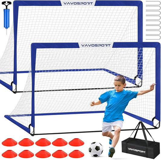 Soccer Goal, 2 of 6'x4' Kids Soccer Goals for Backyard Set, Portable Pop Up Soccer Net, Practice Soccer Training Equipment with Ball, Cones for Toddler,Youth Sports Outdoor Games Yard Play