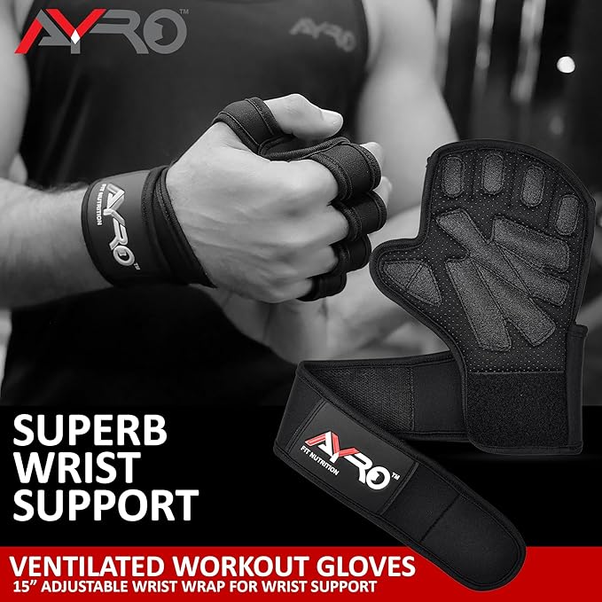 AYRO Workout Gloves for Men & Women – Ventilated Weight Lifting Gloves with Wrist Support - Gym Gloves for Men, Breathable Palm Padding, Non-Slip Grip – Ideal for Gym, Fitness, Cross Training