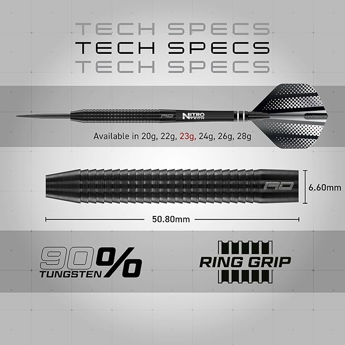 RED DRAGON Razor Edge Black 20g, 22g, 23g, 24g, 26g, 28g Steeltip or 18g Softip Tungsten Darts with Flights and Stems