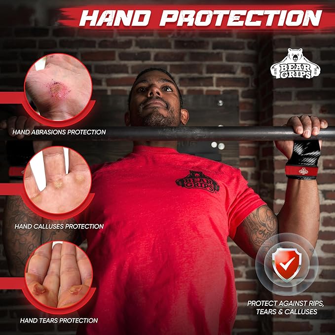 Bear Grips Two Hole Hand Grips, Three Hole Pull Up Grips, No Hole Wrist Grips, WOD Grips for Men and Women. Carbon Fiber Hands Grips, Titanium Hand Grips for Weight Lifting, Speed Pull Up Gloves Grip