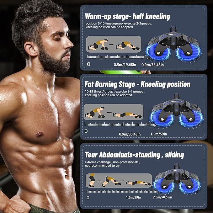 Ab Roller Wheel, Double Automatic Rebound Abdominal Wheel, Ab Roller Wheel Domestic Abdominal Exerciser for Beginners Core Workouts, AB Core Workout Equipment with Knee Mat for Home Gyms