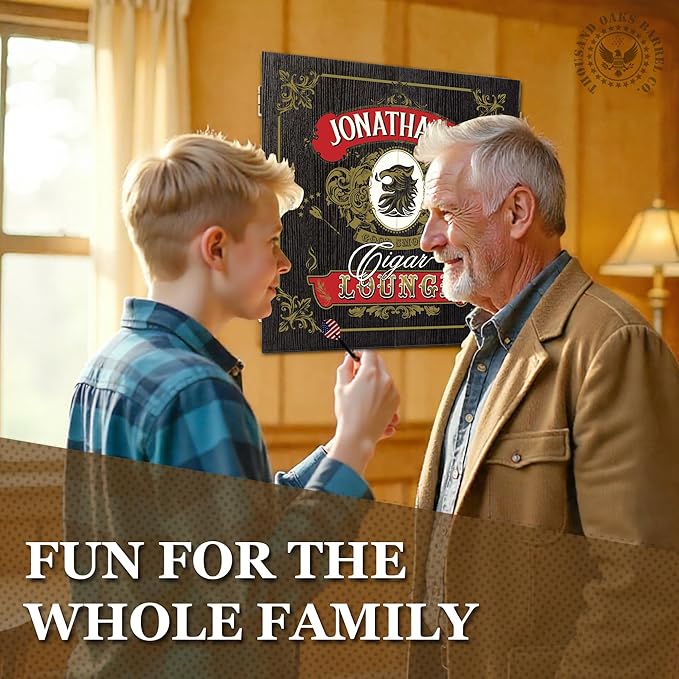 THOUSAND OAKS BARREL CO. | Personalized Dartboard & Cabinet Set with 6 Steel Tip Darts
