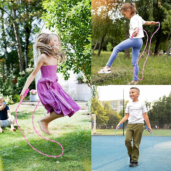 Jump Rope for Kids, Adjustable Jump Ropes for 4 5 6 7 8 10 12, Tangle Free Jumping Rope Age 8-12, Segmented Soft Beaded Skipping Rope for Women Fitness