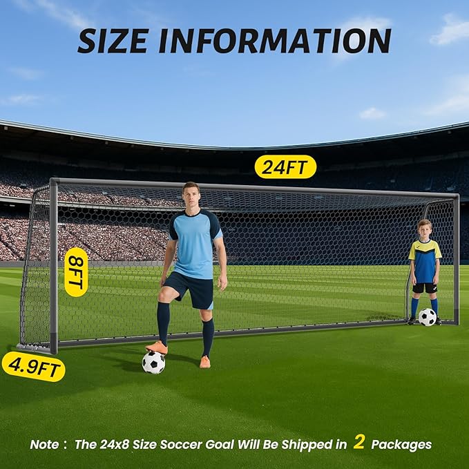 NAIZEA Soccer Goal - 12x6FT/16x7FT/10x6FT/8x6FT/6x4FT Soccer Goals for Backyard - Metal Soccer Goals for Youth Adult - Multiple Sizes Colors - Perfect for Games Indoor Outdoor Practice