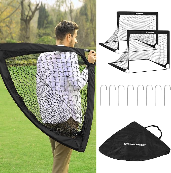 SONGMICS Kids Soccer Goals for Backyard, 4x3 ft Portable Soccer Nets Training Equipment, Toddler Soccer Goal with Carrying Bag, for Field