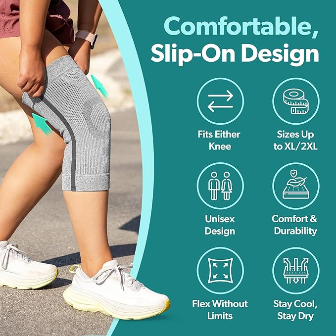 BraceAbility Knee Compression Sleeve - Knit Knee Pain Brace for Men and Women, Arthritis Relief, Meniscus Tear, Running, Workout, Sports, Swelling, Athletic Support for Joint Stability (M/L Gray)
