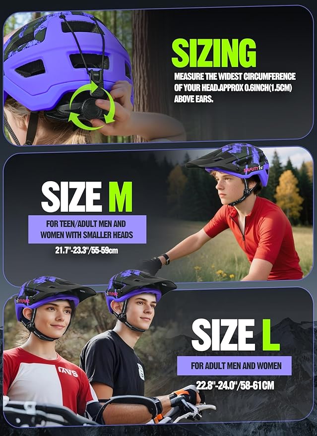 Mountain Bike Helmet for Adults & Youth Lightweight Impact-Resistant with Adjustable Dial & Removable Visor Unisex Helmet for Mountain Biking Bicycle Clcying