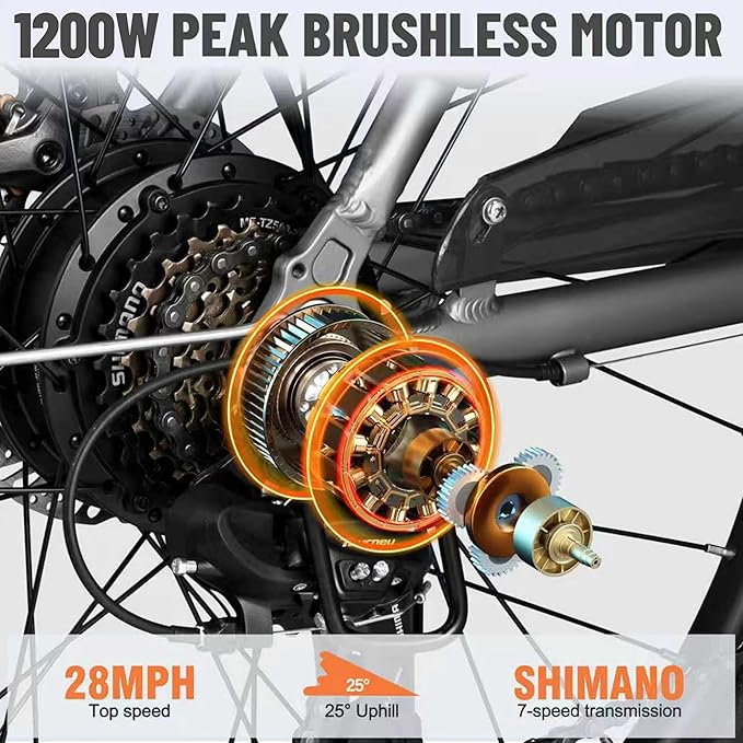 Core Electric Bike for Adults - Peak 1000W/1200W Brushless Motor Ebike, 468&500Wh Removable Built in Battery 26&27.5X2.1 Tire Step Over Bicycle with 7 Speed, Commute E Bikes