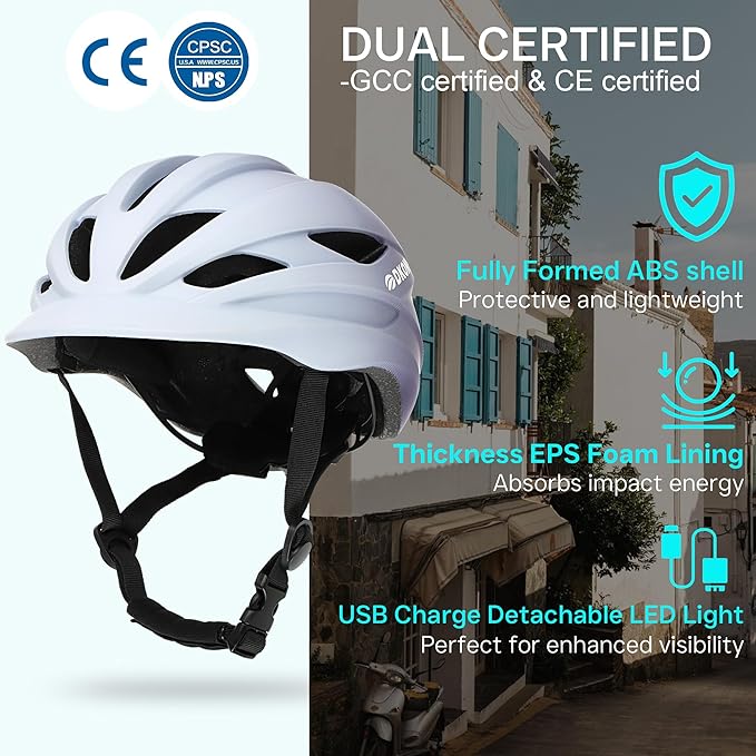 Bike Helmet Adult Urban:Bicycle Helmet for Men Women with USB Charge Detachable Taillight Helmets for Commuter Cycling Scooters