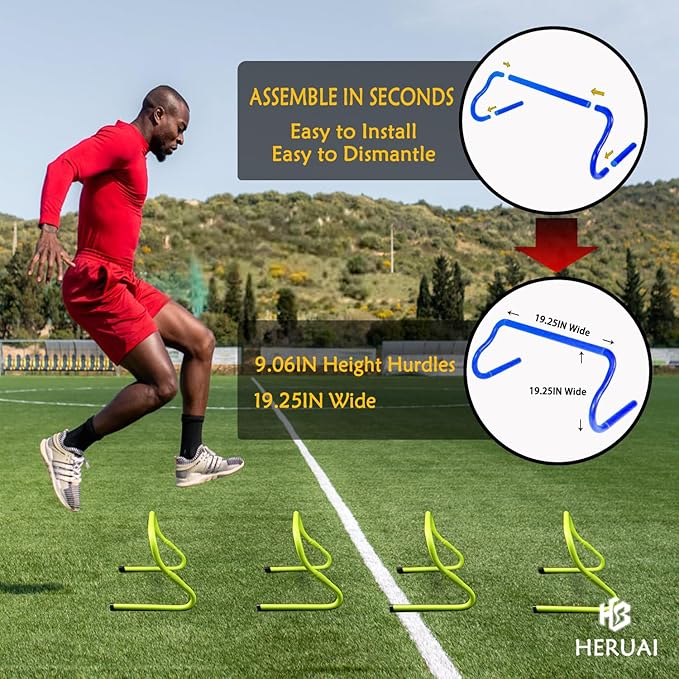 Agility Ladder Speed Training Equipment Set, 20ft Speed Ladder, 4 Hurdles, 10 Speed Cones, Running Parachute, Football Basketball Soccer Training Equipment for Kids Youth Adults - Enhance Speed