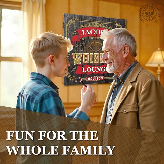 THOUSAND OAKS BARREL CO. | Personalized Dartboard & Cabinet Set with 6 Steel Tip Darts