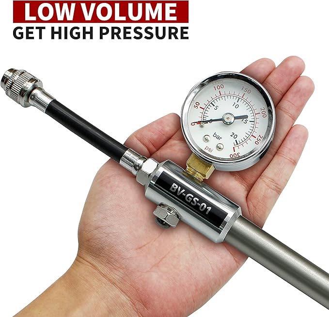 BV Mini Bike Pump Portable Frame Pump, Shock Pump for Bike Shock, Air Ball Pump Inflator with Ball Pump Needles, Mini Pump Fits Presta & Schrader- Smart Valve