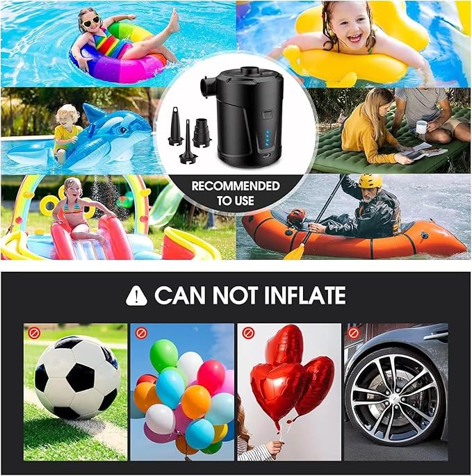 Electric Air Pump for Inflatables 5200mAh Air Mattress Pump Rechargeable Portable Mini Inflator/Deflator Pumps for Outdoor Camping, Inflatable Cushions, Air Mattress Beds, Swimming Ring Pool Toys