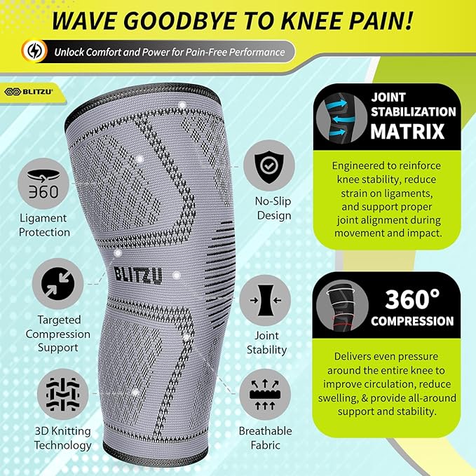 Knee Brace for Women & Men, 2 Pack Compression Knee Brace, Knee Support Sleeve for Pain Relief, Running, Workout, Sports, Knee Braces for ACL, Meniscus Tear, Arthritis and Injury Recovery Grey XL