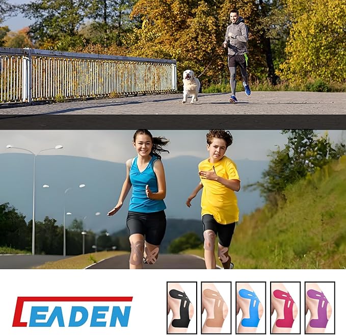 IEADEN Precut Kinesiology Tape for Knees, 10 Pcs - Knee Support & Stability, Knee Pain Relief Athletic Tape - Elastic & Waterproof, Breathable Hypoallergenic Latex-Free Tape, Beige