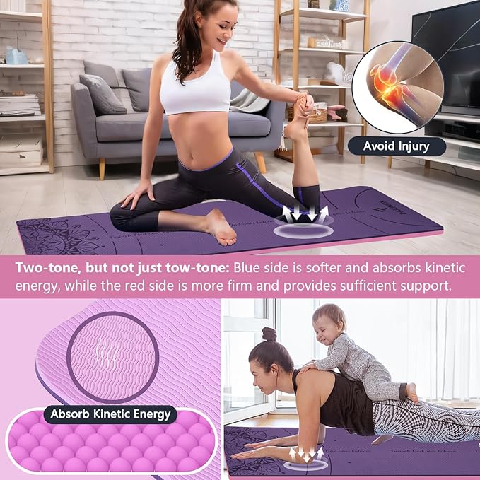 Yoga Mat Extra Thick 9MM, High Density Exercise Mats Non Slip for Home Workout, Pilates Mat with Strap for Women Men, Eco Friendly Mat Thick (9MM-NAVY-BLUE)