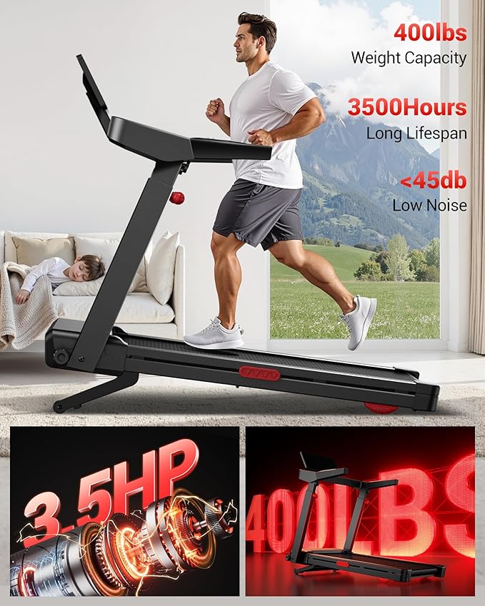 UMAY Fitness Treadmill with Incline, Foldable Compact Treadmills for Home with Pulse Sensors, Max 300/400 LBS Capacity, 3.0/3.5HP Quiet Brushless, Max 8.7 MPH