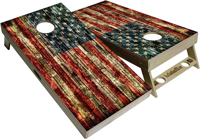 American Flag Series - Premium Cornhole Boards w Cupholders and a Handle - Includes 2 Regulation 4' x 2' Cornhole Boards w Premium Birch Plywood and 8 Cornhole Bags