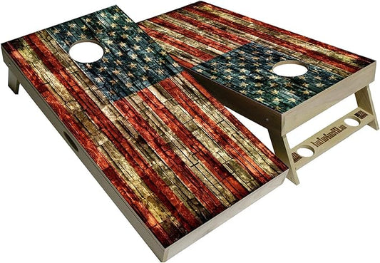 American Flag Series - Premium Cornhole Boards w Cupholders and a Handle - Includes 2 Regulation 4' x 2' Cornhole Boards w Premium Birch Plywood and 8 Cornhole Bags
