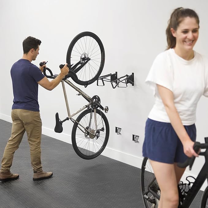 StoreYourBoard SwivelStow Road & Gravel Bike Storage Rack 4 Pack – Heavy Duty Bike Hanger, No-Lift Bike Wall Mount for Garage Bike Storage, Holds 70 lbs, Patent-Pending