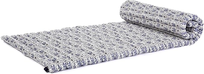 Leewadee - Foldable Floor Mattress - Japanese Roll Up Futon -Trifold Tatami Mat- Guest Floor Bed - Camping Mattress - Thai Massage Mat, Kapok Filled, 75 x 28 inches, Blue White