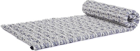 Leewadee - Foldable Floor Mattress - Japanese Roll Up Futon -Trifold Tatami Mat- Guest Floor Bed - Camping Mattress - Thai Massage Mat, Kapok Filled, 75 x 28 inches, Blue White