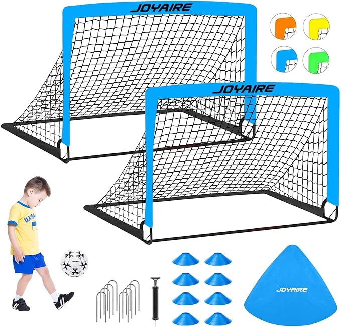 Kids Soccer Goals for Backyard Set, Portable Toddler Soccer Goal 2 of 4x3 ft, 6x4 ft, 7x5 ft, Soccer Training Equipment, Pop Up Soccer Net Kit with Size 4 Soccer Ball, Youth Games, Outdoor Sports Play