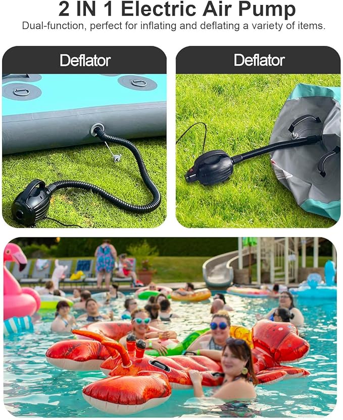Electric Air Pumps for Inflatables Air Mattress Gymnastics Track Mat Quick Fill Inflator/Deflator for Pool Floats Dock Raft,4 Nozzles, 110-120V AC (400W)