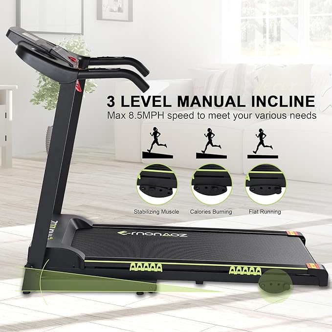 Treadmills for Home, Treadmill with Manual Incline, 3.0HP Folding Electric Treadmil, 18" Wide Running Machine with Bluetooth Speaker & Pulse Monitor, 300 LBS Weight Capacity