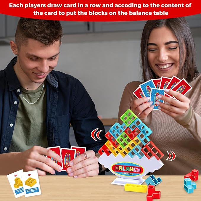 FAVANTIME 32pcs Stacking Game Tetra Balance Tower Stacking Blocks Board Games for 1-4 Players Family Games for Kids, Adults, Party, Travel Team Building Blocks Toys