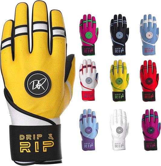 Drip & Rip Baller Series - Youth Batting Gloves + Adult Batting Gloves - for Softball and Baseball - Long Cuff Style for Men and Youth