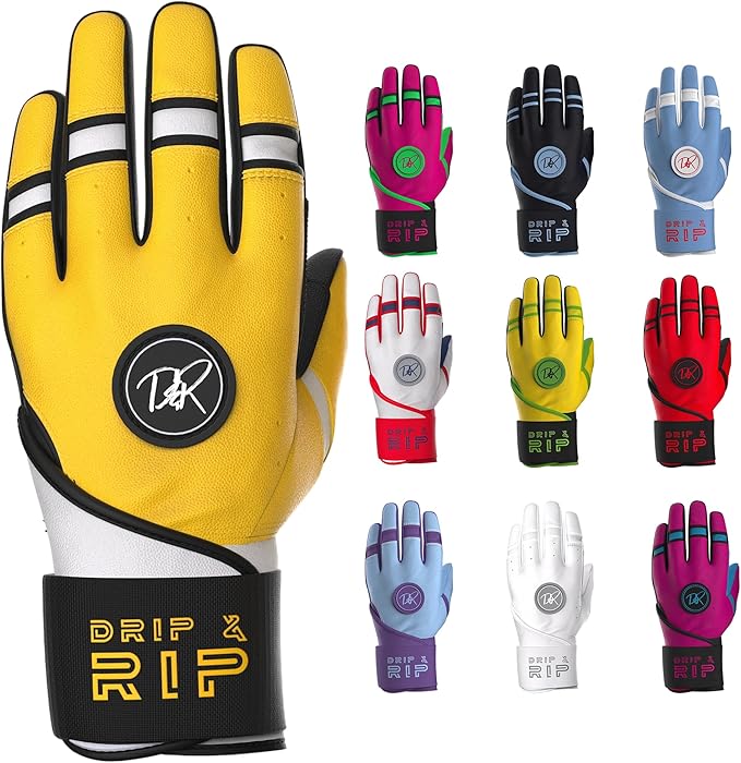 Drip & Rip Baller Series - Youth Batting Gloves + Adult Batting Gloves - for Softball and Baseball - Long Cuff Style for Men and Youth