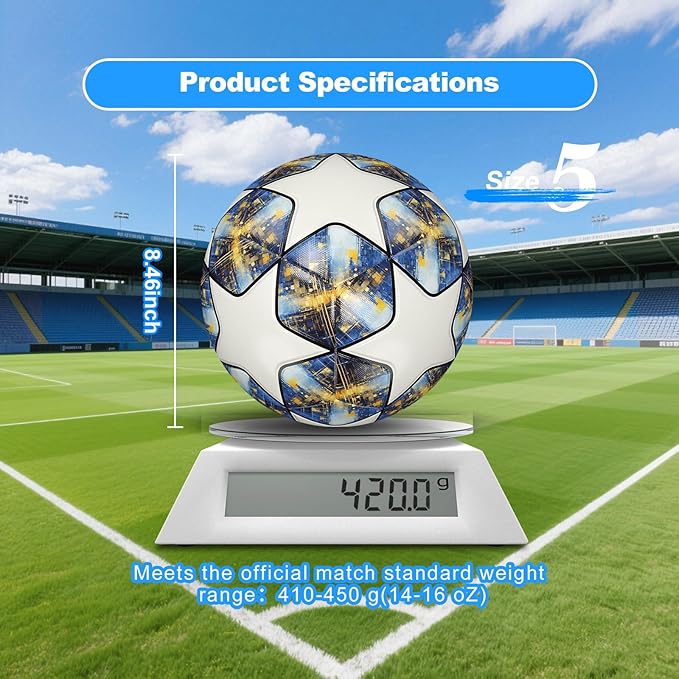 Soccer Ball Size 5,Waterproof PU Leather,Official Match Ball