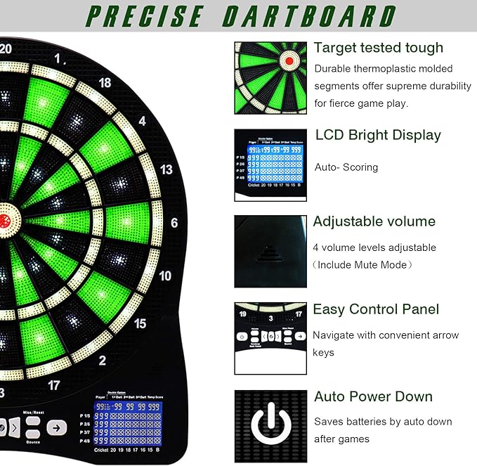Turnart Electronic Dart Board,13 inch Illuminated Segments Light Based Games Electric Dartboard for Adults Tested Tough Segment for Enhanced Durability Professional with Scoring