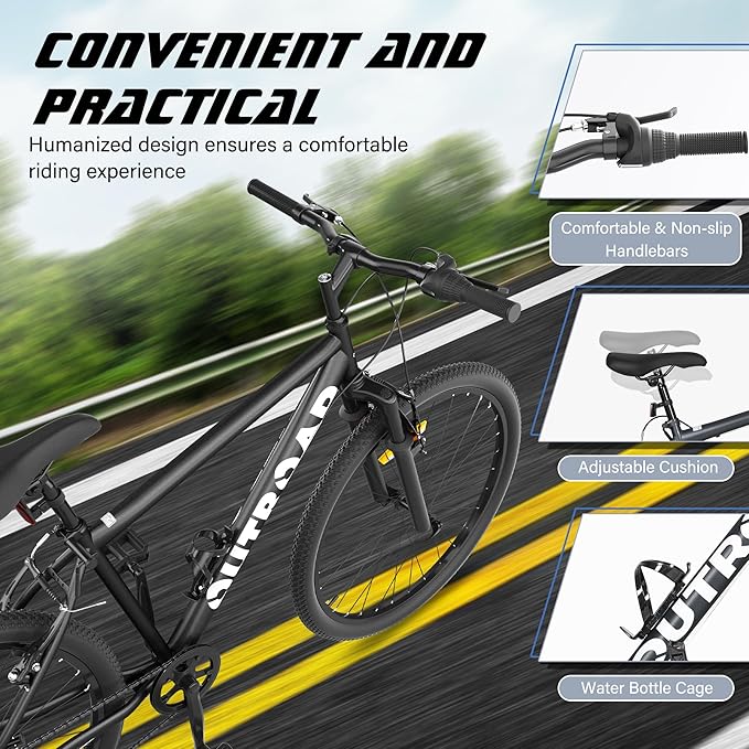 Betterland 26 Inch Mountain Bike, 7-Speed Adult Bike with Dual V Brakes, Outdoor Cycling Bike with High Carbon Steel Frame and Front Suspension, Adjustable Ergonomic Seat for Bicycle (X5 Black)