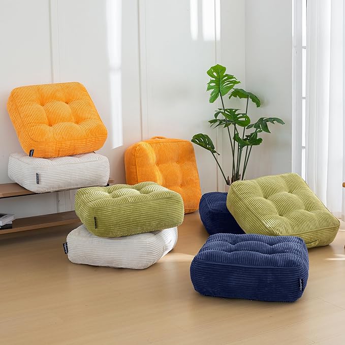 8" Washable Floor Pillow Cushion for Adults, Meditation Cushion Pillow, Large Square Floor Sitting, Removable Tufted Corduroy Cover, for Tatami Living Room or Yoga, 22x22 Inch, Machine Washable