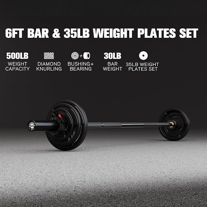 RitFit Barbell Weight Set - 4/6FT Olympic Barbell with Weight Plates (55-275LB Total) - Weightlifting Equipment for Squats, Curls, Deadlifts, Presses, Hip Thrusts