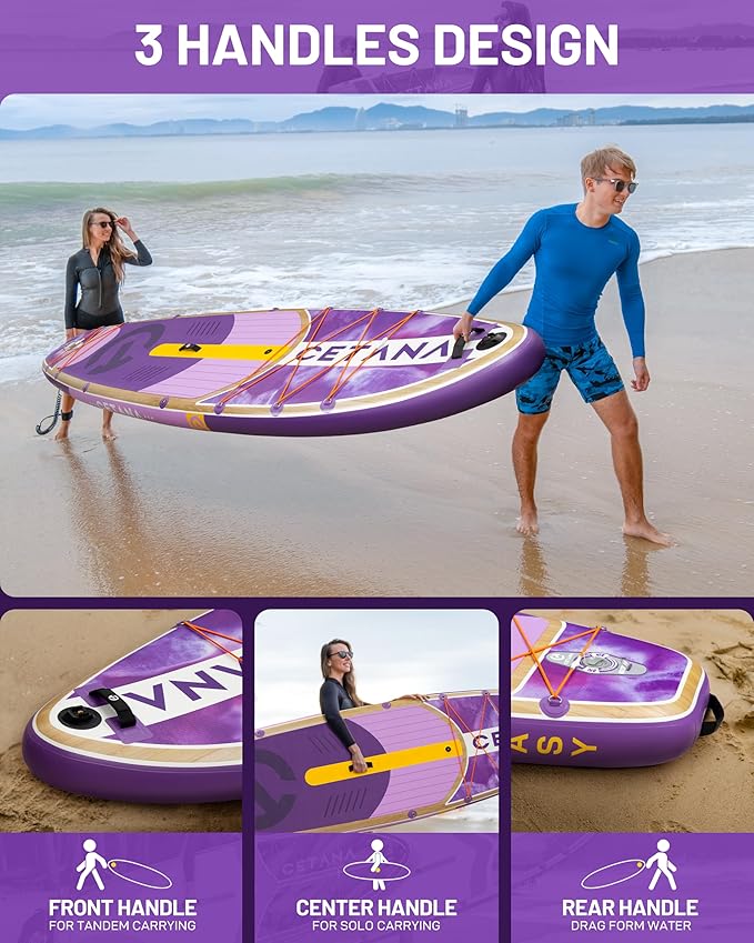 CETANA 11'6×35" Extra Wide Stand Up Paddle Board for Adults & Youth, 400lb Capacity Inflatable Paddle Board, Sup for 2+1 Person with Removable US Fin, 100L Backpack, Floating Paddle, Safety Leash