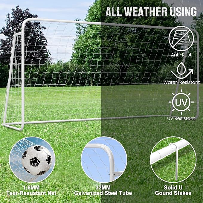 Docred 6x4/8x6/10x6.5/12x6/16x7ft Soccer Goals, Foldable Steel Soccer Goal for Backyard, Weatherproof Metal Soccer Goal for Teens/Adults Practice Training